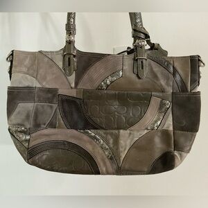 VINTAGE Coach Gray Pieced Patchwork Leather Suede Shoulder Bag G1093-F15459